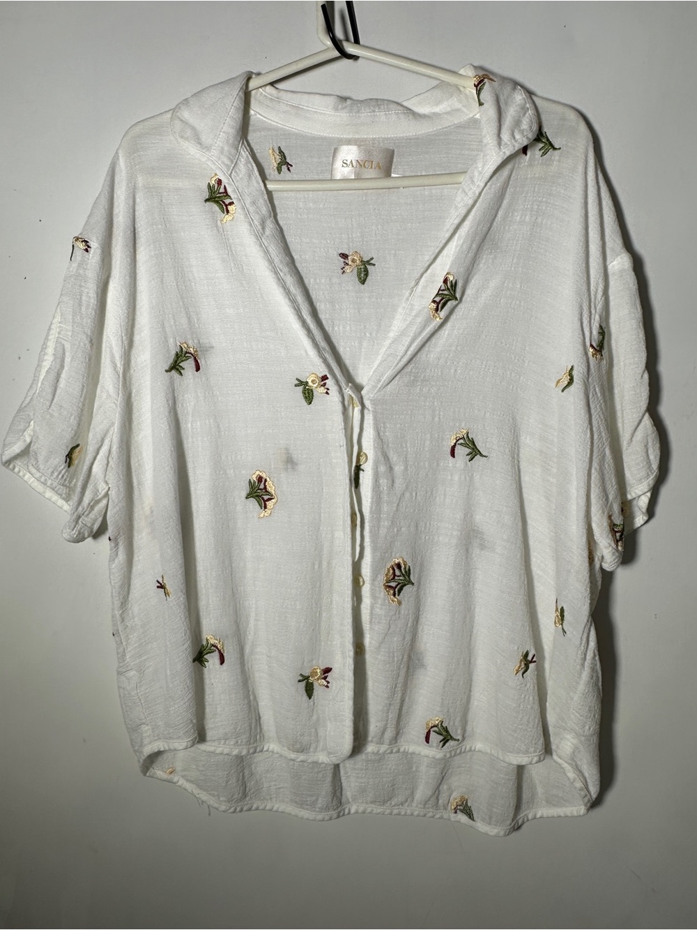 Sancia linen White Hooded Embroidered Button-Down Shirt